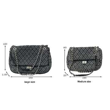 Women's Grey large Casual Diamond Checker Denim Retro Fashion One Shoulder Handbag