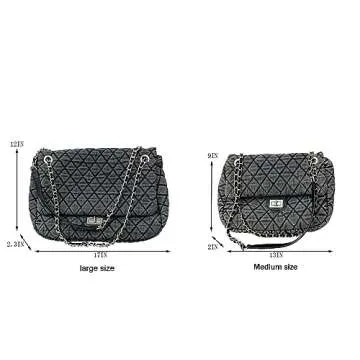 Women's Grey large Casual Diamond Checker Denim Retro Fashion One Shoulder Handbag