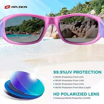 RIVBOS kids Sunglasses Girls with Strap Polarized UV Protection Flexible Shades for Baby and Children Age 2-10 RBK037-Pink,Black Polarized Lens