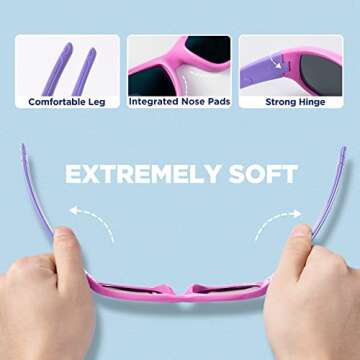 RIVBOS kids Sunglasses Girls with Strap Polarized UV Protection Flexible Shades for Baby and Children Age 2-10 RBK037-Pink,Black Polarized Lens