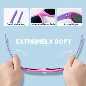 RIVBOS kids Sunglasses Girls with Strap Polarized UV Protection Flexible Shades for Baby and Children Age 2-10 RBK037-Pink,Black Polarized Lens