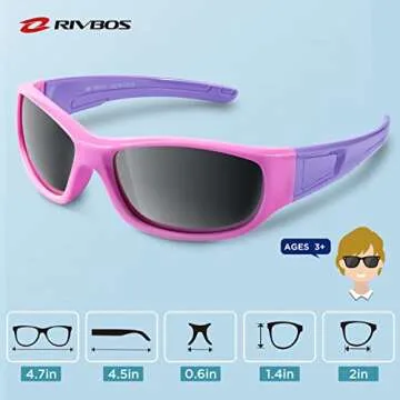 RIVBOS kids Sunglasses Girls with Strap Polarized UV Protection Flexible Shades for Baby and Children Age 2-10 RBK037-Pink,Black Polarized Lens