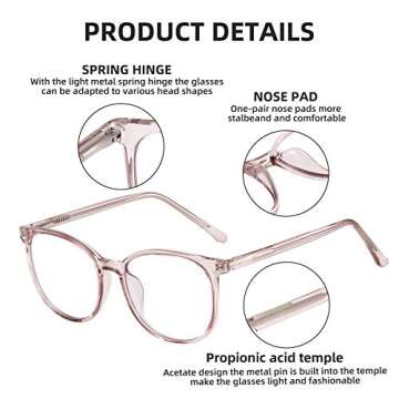 FONHCOO Blue Light Blocking Glasses Fashion Round TR90 Frame Transparent Eyewear Anti Eyestrain Computer Glasses for Women Men (Light Brown)