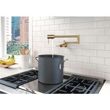 Delta Faucet Contemporary Brushed Gold Pot Filler - Luxury Wall Mount with 24" Reach