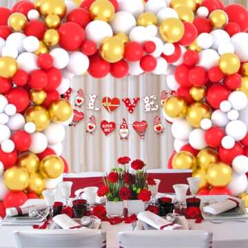 Red White Gold Balloon Garland Arch Kit - Red White Balloon Arch Red Gold Balloons Red Balloon Arch for Christmas Birthday Wedding Engagement Class Of 2025 Graduation Valentine Day Party Decorations