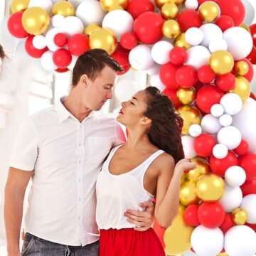 Red White Gold Balloon Garland Arch Kit - Red White Balloon Arch Red Gold Balloons Red Balloon Arch for Christmas Birthday Wedding Engagement Class Of 2025 Graduation Valentine Day Party Decorations