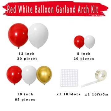 Red White Gold Balloon Garland Arch Kit - Red White Balloon Arch Red Gold Balloons Red Balloon Arch for Christmas Birthday Wedding Engagement Class Of 2025 Graduation Valentine Day Party Decorations