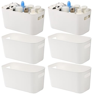 YOPAY 6 Pack White Plastic Bin with Handle for Home Organization