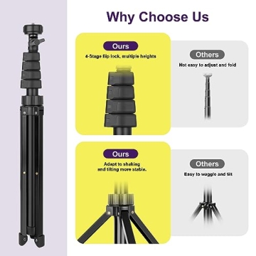UBeesize 62" Phone Tripod & Selfie Stick, Camera Tripod Stand with Wireless Remote and Phone Holder,Compatible with iPhone Android Phone, Perfect for Selfies/Video Recording/Live Streaming Black
