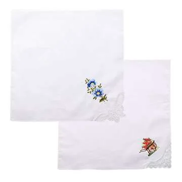 Geyoga 18 Pieces Ladies Cotton Handkerchiefs Flower Embroidered with Lace Colored Embroidered Handkerchiefs for Women (Classic Styles)