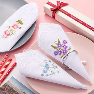Geyoga 18 Pieces Ladies Cotton Handkerchiefs Flower Embroidered with Lace Colored Embroidered Handkerchiefs for Women (Classic Styles)
