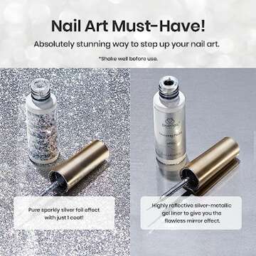 beetles Nail Art Gel Liner Polish- 2 Pcs Reflective Glitter Gel Nail Polish, Sliver Metallic Gel Lin...