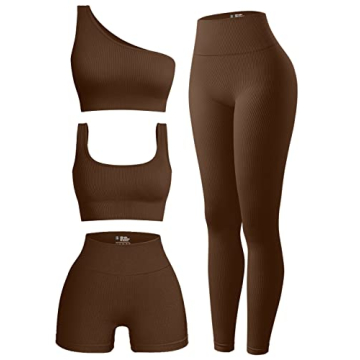 OQQ Women's 4 Piece Ribbed Exercise Outfit for Fitness