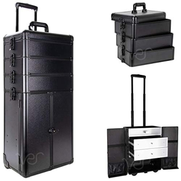 Ver Beauty Professional Rolling Makeup Train Case, Heavy Duty Hair Stylist & Makeup Artist Travel Ca...