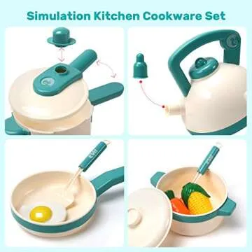 CUTE STONE 40PCS Kids Play Kitchen Accessories, Play Cooking Toys with Pots and Pans, Cutting Play Food Set and Cookware Utensils Kids Kitchen Playset for Boys Girls