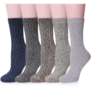 MQELONG Women's Cozy Winter Socks - 5 Pack Soft Cotton Wool Blend