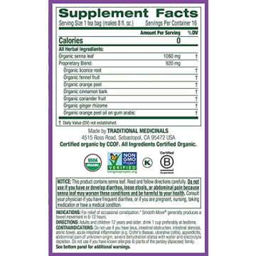 Traditional Medicine Smooth Move Laxative Tea 16 Count Tea Bags Pack of 2