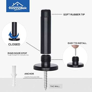 HOMOTEK 5 Pack Heavy Duty Solid Rigid Door Stops Bumper Sound Dampening Door Stoppers with Soft Rubb...