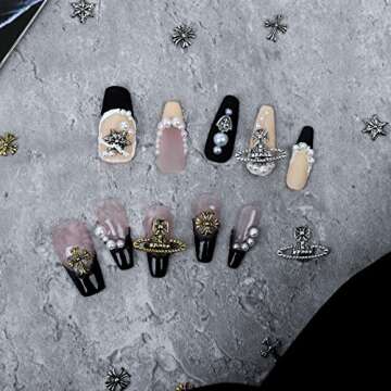 72 Pcs Cross Nail Art Charm Decoration 3D Metal Punk Vintage Nail Accessories for Women DIY Nail Designs Supplies (Retro Silver Gold)