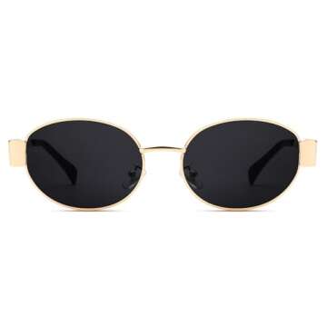 DIMENSIP Retro Oval Sunglasses for Women Men - Trendy Gold Sun Glasses - Fashion Metal Frame Shades(Gold/Grey)