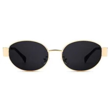DIMENSIP Retro Oval Sunglasses for Women Men - Trendy Gold Sun Glasses - Fashion Metal Frame Shades(Gold/Grey)