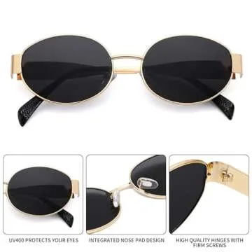 DIMENSIP Retro Oval Sunglasses for Women Men - Trendy Gold Sun Glasses - Fashion Metal Frame Shades(Gold/Grey)