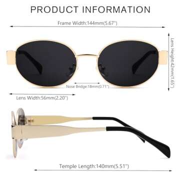 DIMENSIP Retro Oval Sunglasses for Women Men - Trendy Gold Sun Glasses - Fashion Metal Frame Shades(Gold/Grey)