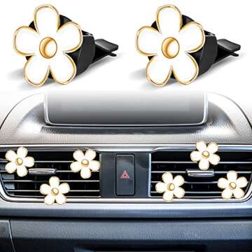 Frienda 6 Pcs Daisy Flower Air Vent Clip Air Conditioning Outlet Clip Car Air Freshener Charm Car Inter Decor Accessories(3 cm, 3.3 cm,White)