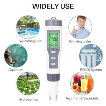 VIVOSUN 3-in-1 Digital pH Meter with ATC, ±0.1 pH Accuracy Water Quality Tester, 0-14.0 pH Measurement Range for Hydroponics, Household Drinking, Pool and Aquarium