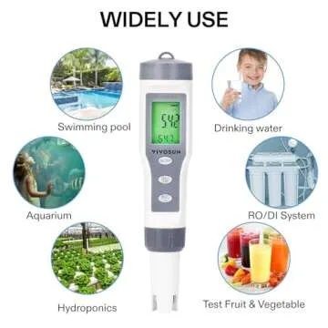 VIVOSUN 3-in-1 Digital pH Meter with ATC, ±0.1 pH Accuracy Water Quality Tester, 0-14.0 pH Measurement Range for Hydroponics, Household Drinking, Pool and Aquarium