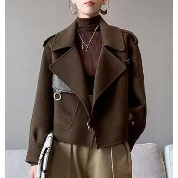 Stylish UTCoco Women Cropped Wool Coat for Fall