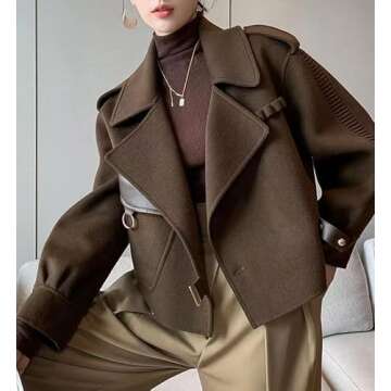 Stylish UTCoco Women Cropped Wool Coat for Fall