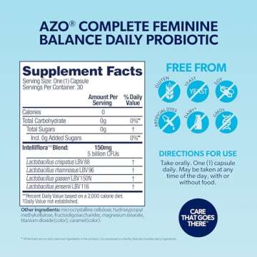 AZO Complete Feminine Balance Daily Probiotics for Women, Clinically Proven to Help Protect Vaginal ...