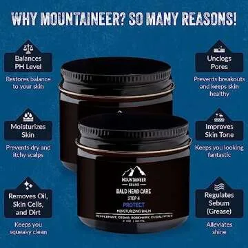 Mountaineer Brand Ultimate Bald Head Care Gifts Bundle For Men | All Natural 5 Step Skin Care for Healthy Scalp & Face | Exfoliate Scrub | Cleanse Wash | Shine Away | Moisturizing Balm | Detox