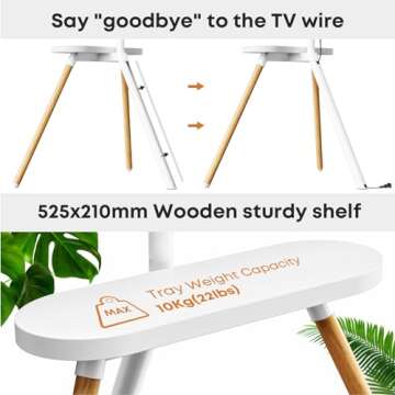 PUTORSEN Easel TV Stand for 42 43 to 65 Inch LED LCD OLED Screens, Portable Swivel Tripod TV Stand with Wooden Tray, Height Adjustable TV Floor Stand, Concealed Cable Management, Max Load 99lbs, White