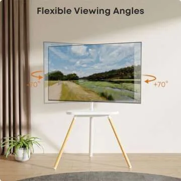 PUTORSEN Easel TV Stand for 42 43 to 65 Inch LED LCD OLED Screens, Portable Swivel Tripod TV Stand with Wooden Tray, Height Adjustable TV Floor Stand, Concealed Cable Management, Max Load 99lbs, White