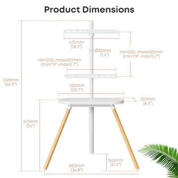 PUTORSEN Easel TV Stand for 42 43 to 65 Inch LED LCD OLED Screens, Portable Swivel Tripod TV Stand with Wooden Tray, Height Adjustable TV Floor Stand, Concealed Cable Management, Max Load 99lbs, White