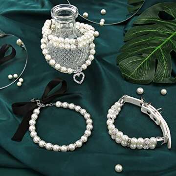 4 Pieces Dog Pearl Collars Pet Pearl Necklace Set Cat Pearl Neck Strap Crystal Rhinestones Pearls Charms for Small Dogs Cats Wedding Birthday Party (Medium)