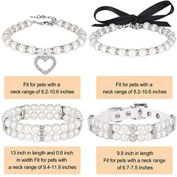 4 Pieces Dog Pearl Collars Pet Pearl Necklace Set Cat Pearl Neck Strap Crystal Rhinestones Pearls Charms for Small Dogs Cats Wedding Birthday Party (Medium)