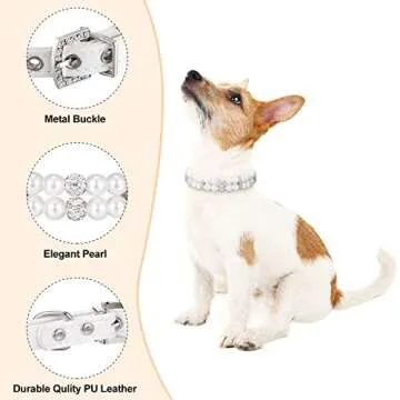 4 Pieces Dog Pearl Collars Pet Pearl Necklace Set Cat Pearl Neck Strap Crystal Rhinestones Pearls Charms for Small Dogs Cats Wedding Birthday Party (Medium)