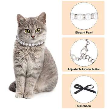 4 Pieces Dog Pearl Collars Pet Pearl Necklace Set Cat Pearl Neck Strap Crystal Rhinestones Pearls Charms for Small Dogs Cats Wedding Birthday Party (Medium)