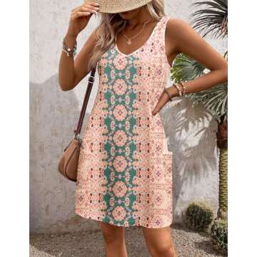 HOTOUCH Women's V Neck Beach Dress Casual Sleeveless Tank Dress Womens Loose Tropical Mini Dress for Women Summer A-Line Dresses Medium