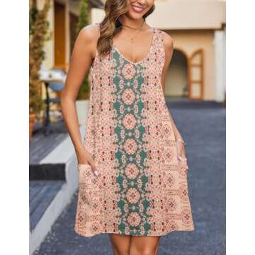 HOTOUCH Women's V Neck Beach Dress Casual Sleeveless Tank Dress Womens Loose Tropical Mini Dress for Women Summer A-Line Dresses Medium