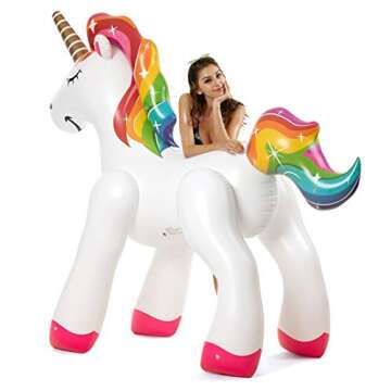 VICKEA Large Inflatable Rainbow Unicorn Sprinkler, Water Sprinklers Toys for Summer Party Fun