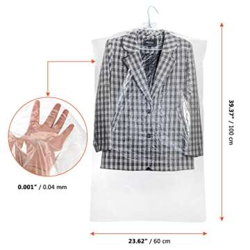 SINJEUN 100 Pack 40 x 24 Inch Clear Clothing Dust Cover Garment Bags Dustproof Hanging Clothes Suit ...