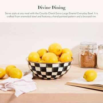 MACKENZIE-CHILDS Enamel Everyday Bowl, Serving Bowl for Entertaining, Extra Large, Black-and-White C...