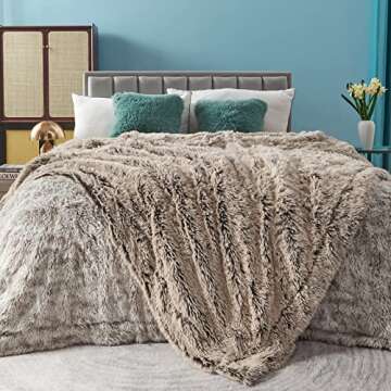 GONAAP Fuzzy Faux Fur Throw Blanket Frosty Brown Super Soft Cozy Plush Fuzzy Shaggy Blanket for Couch Sofa Bed (Frosty Brown, Throw(50"x60"))