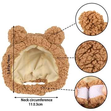 JOICEE Cute Cat Costume Warm Bear Hat for Cat Adjustable Soft Small Pet Headwear Bear Hat for Cat Pu...