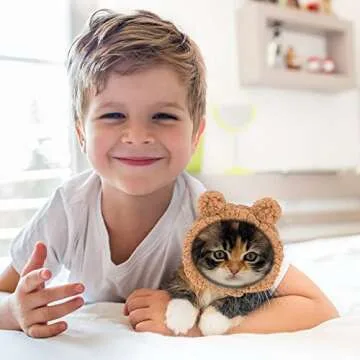 JOICEE Cute Cat Costume Warm Bear Hat for Cat Adjustable Soft Small Pet Headwear Bear Hat for Cat Puppy Dog (Brown)