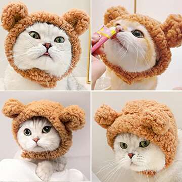 JOICEE Cute Cat Costume Warm Bear Hat for Cat Adjustable Soft Small Pet Headwear Bear Hat for Cat Puppy Dog (Brown)